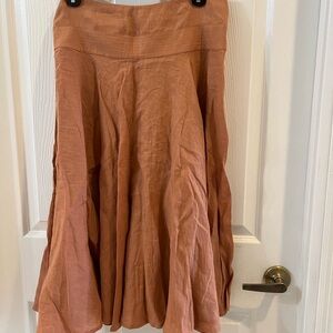 DKNY Bias-Cut 100% Linen Brick Women's Midi Skirt.